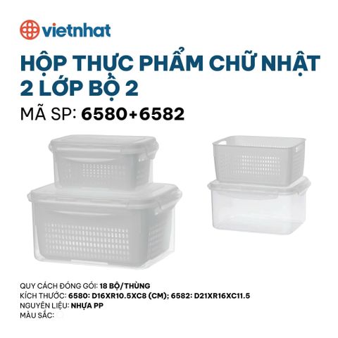  Hộp thực phẩm chữ nhật 2 lớp bộ 2-6580+6582 