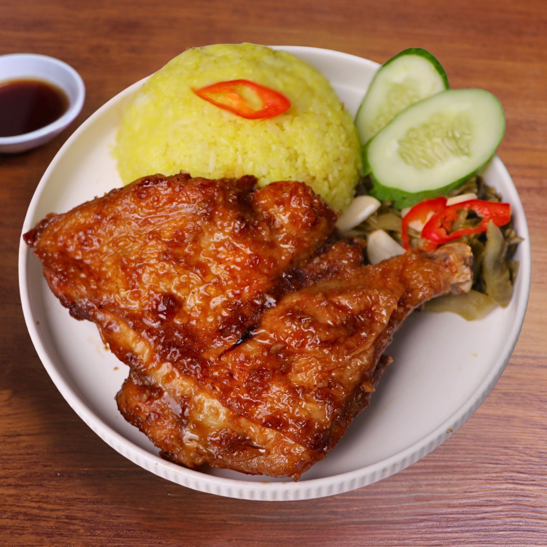  Cơm Gà Xốt Dầu Hào Bào Ngư (Đùi Cánh Quạt) 