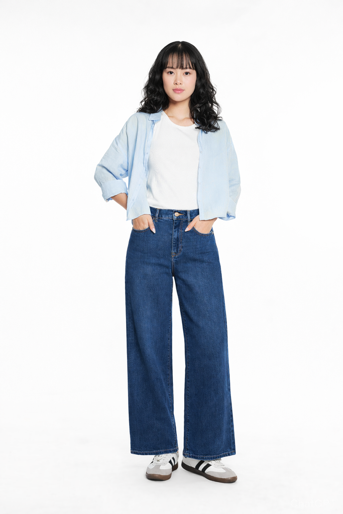Quần Jean Nữ Ống Suông Rộng Màu Xanh Ninomaxx 2601002