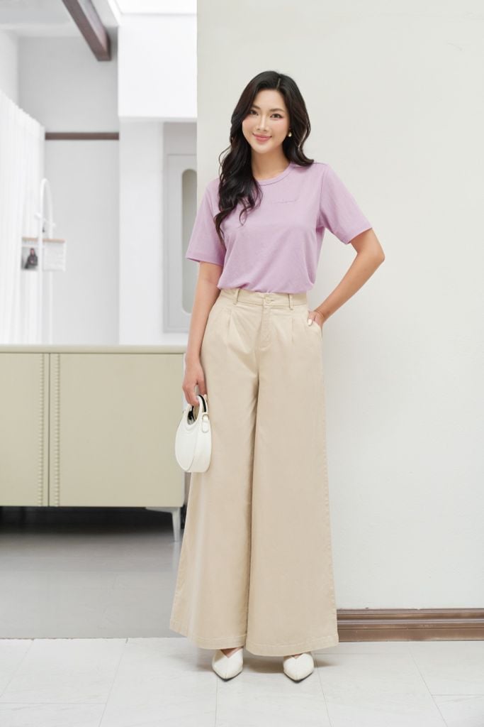 Quần Kaki Nữ Màu Be Form Rộng Elegant Fit Ninomaxx 2510053