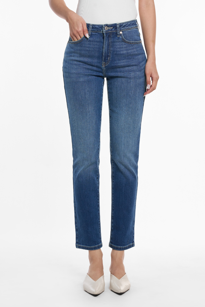 Quần Jean Nữ Ninomaxx Form Straight Xanh Đậm SOFTMOTION HYBRID DENIM Chất Vải Mềm Rũ Co Giãn Nhẹ 2510032