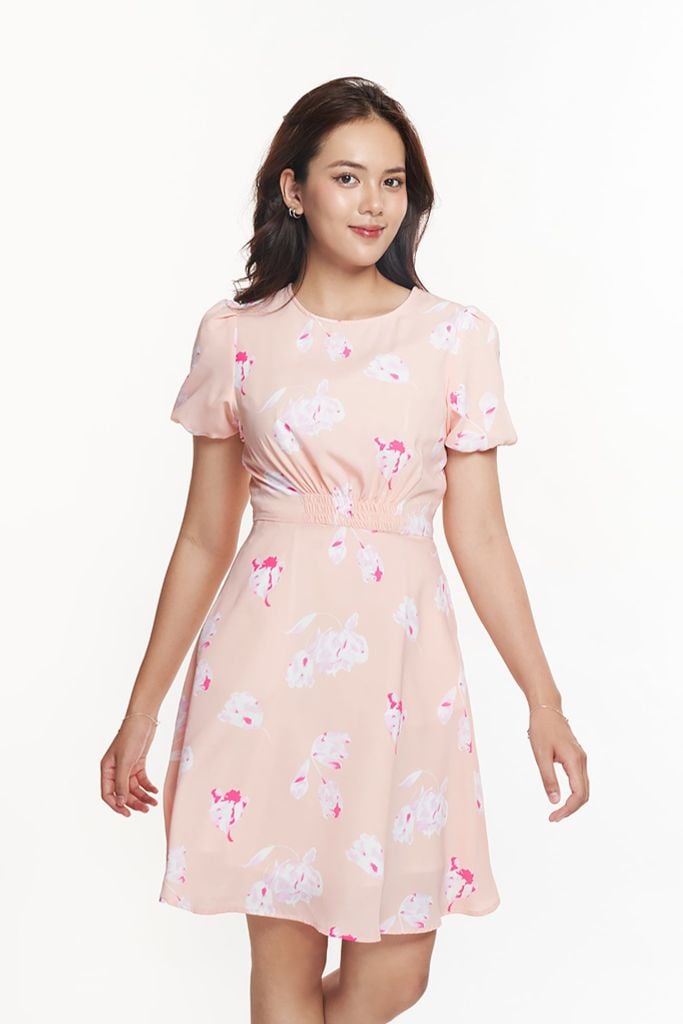 [Size S] Đầm Nữ Họa Tiết Hoa Dáng Xòe Chữ A Eo Thun Co Giãn N&M 2308011