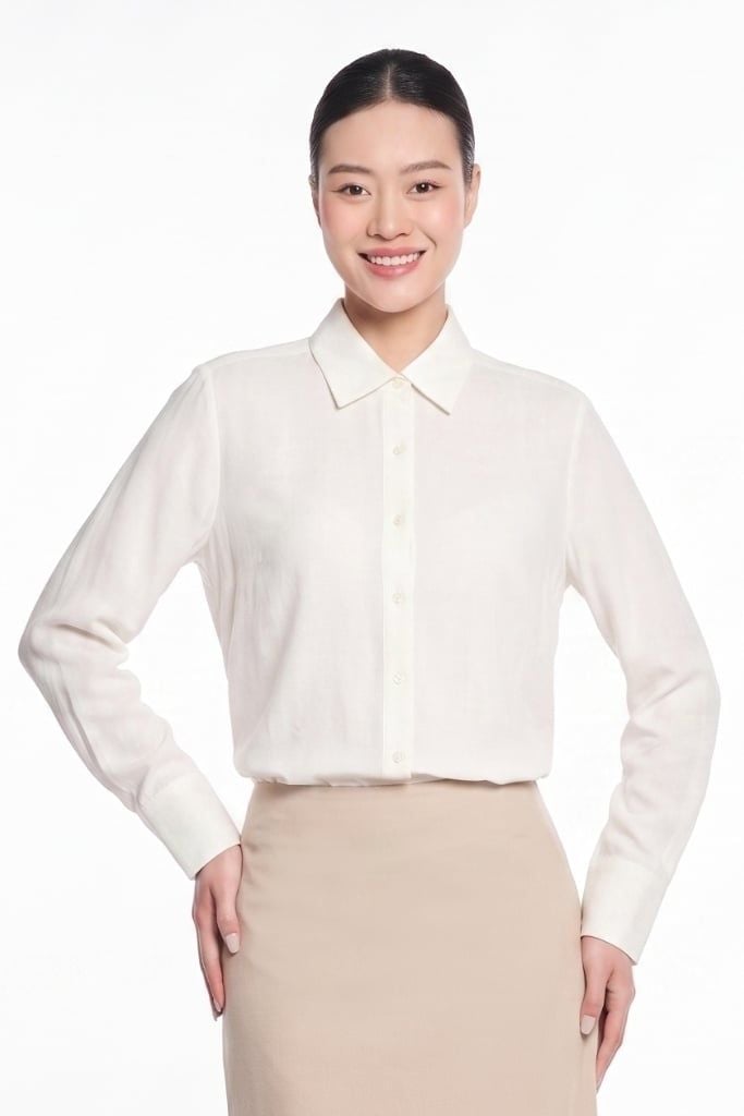 Áo Sơ Mi Basic Nữ Tay Dài Ninomaxx mịn, thoáng và giữ được độ mềm tự nhiên 2506005