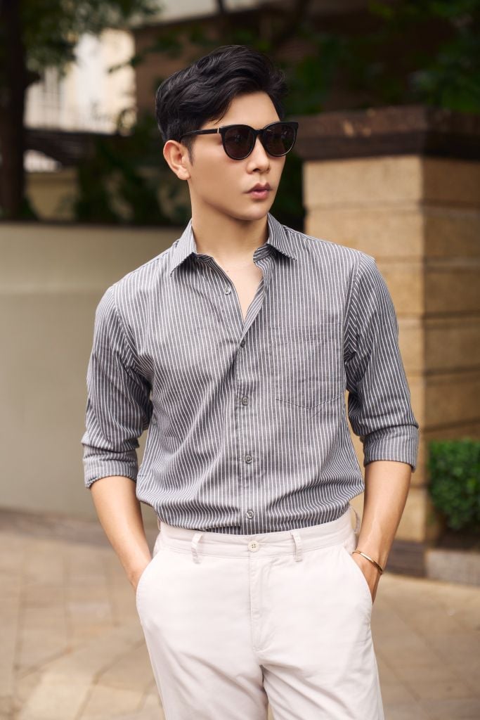 Áo Sơ Mi Thời Trang Nam Cotton Tay Dài Họa Tiết Sọc N&M 2101082