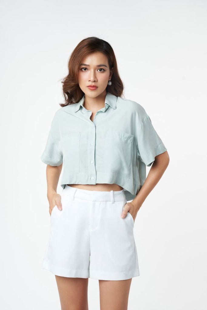 Áo Sơ Mi Nữ Croptop Tay Ngắn Vải Modal N&M 2104117
