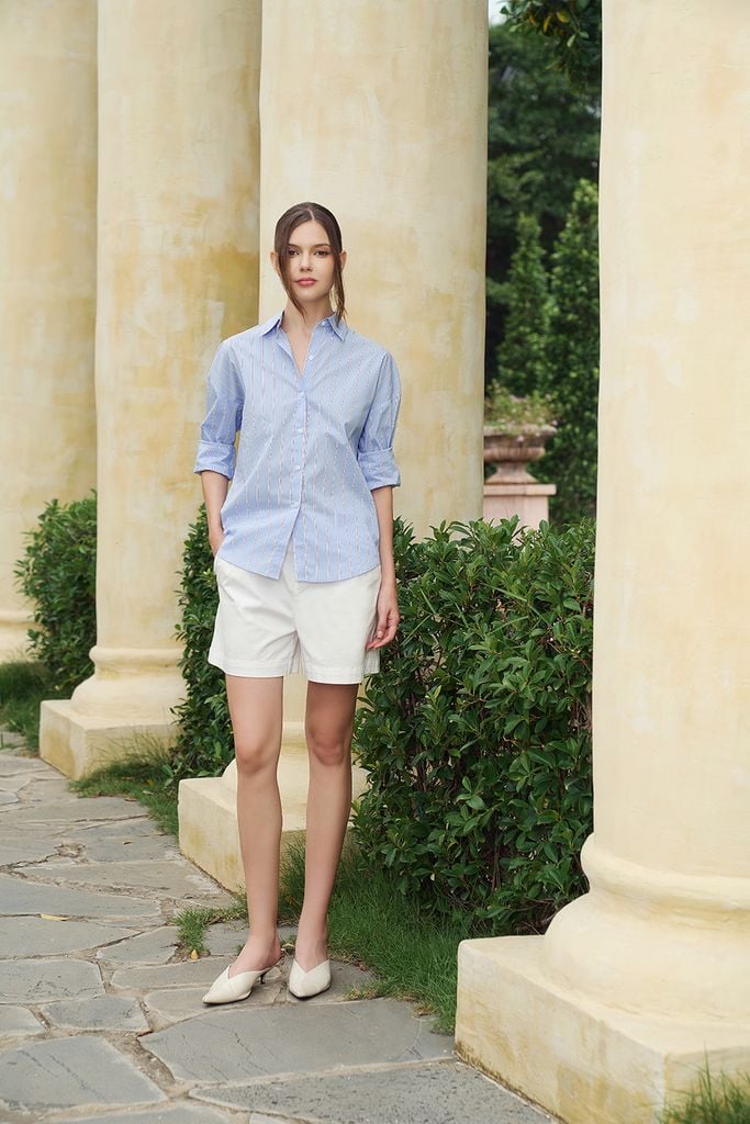 [Size S M] Áo Sơ Mi Nữ Elegant Basic Xanh Biển Ninomaxx 2504006