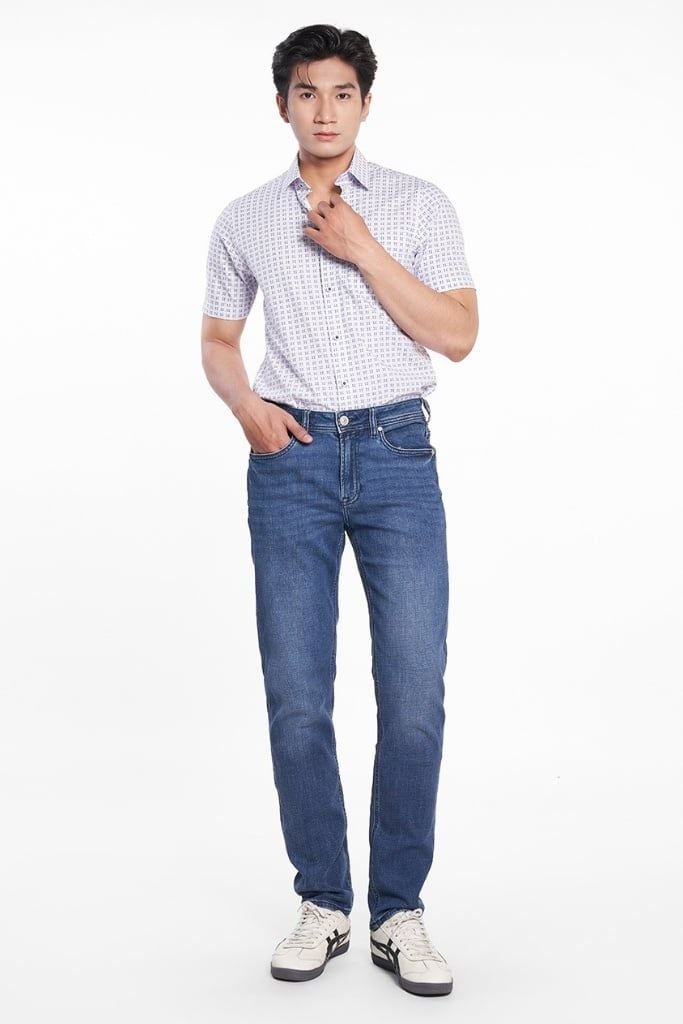 Quần Jean Nam Ninomaxx Form Tapered Ninomaxx Cotton Co Dãn Linh Hoạt Siêu Mát Thoáng Khí Xanh Dương 2508002