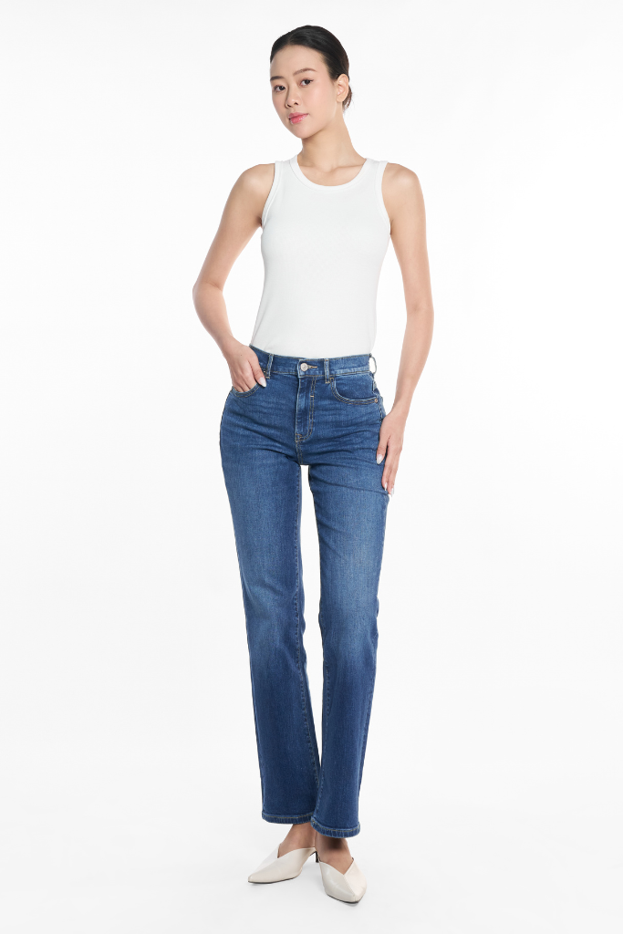 Quần Jean Nữ Ninomaxx Form Straight Xanh Dương RAWCORE DENIM Chất Vải Cứng Dày Độ Bền Cao Co Dãn Nhẹ 2508022