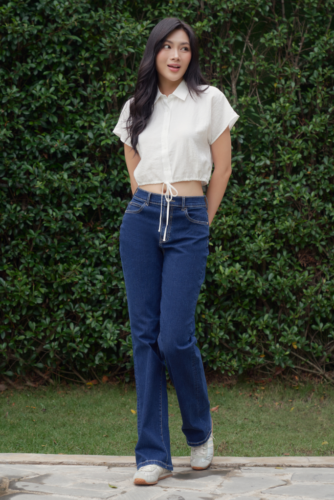 Quần Jean Nữ Ninomaxx Lưng Cao Form Straight Xanh Dương RAWCORE DENIM Chất Cotton Co Dãn Nhẹ 2508023