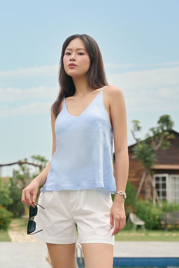 Áo Kiểu Hai Dây Nữ Cổ Tim Chất Linen Cao Cấp Ninomaxx 2410016
