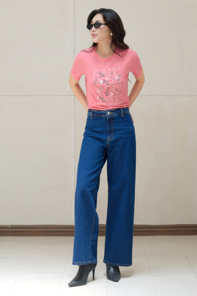 Quần Jean Nữ Ninomaxx Form Wide-Leg RAWCORE DENIM Chất Vải Dày Cứng Giữ Form Tốt 2601002