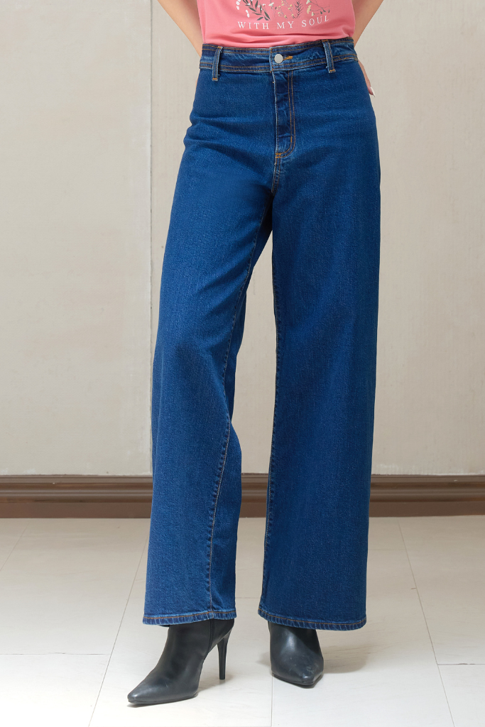 Quần Jean Nữ Ninomaxx Form Wide-Leg RAWCORE DENIM Chất Vải Dày Cứng Giữ Form Tốt 2601002