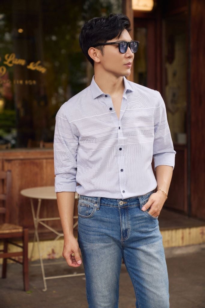Áo Sơ Mi Sọc Nam Cotton Tay Dài N&M 2101078