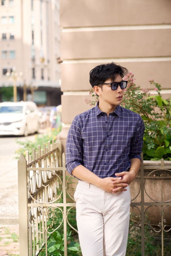 Áo Sơ Mi Caro Melange Nam Cotton Chống Nhăn Tự Nhiên N&M 2110030