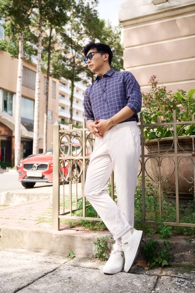 Áo Sơ Mi Caro Melange Nam Cotton Chống Nhăn Tự Nhiên N&M 2110030