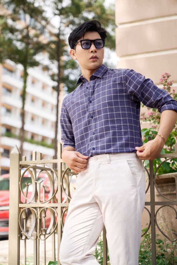 Áo Sơ Mi Caro Melange Nam Cotton Chống Nhăn Tự Nhiên N&M 2110030