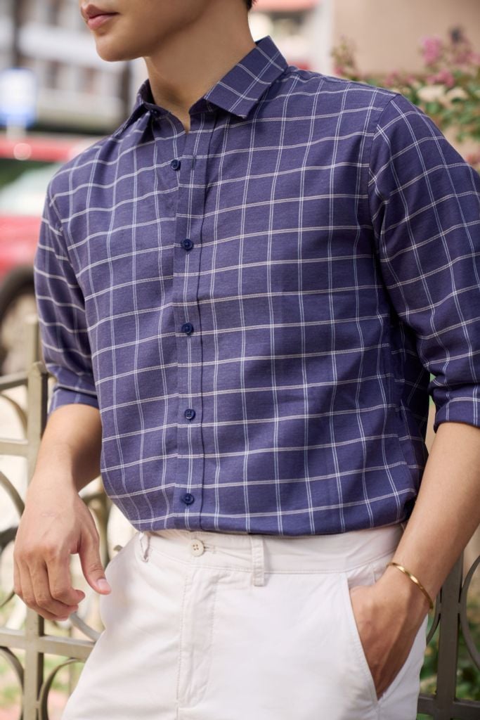 Áo Sơ Mi Caro Melange Nam Cotton Chống Nhăn Tự Nhiên N&M 2110030