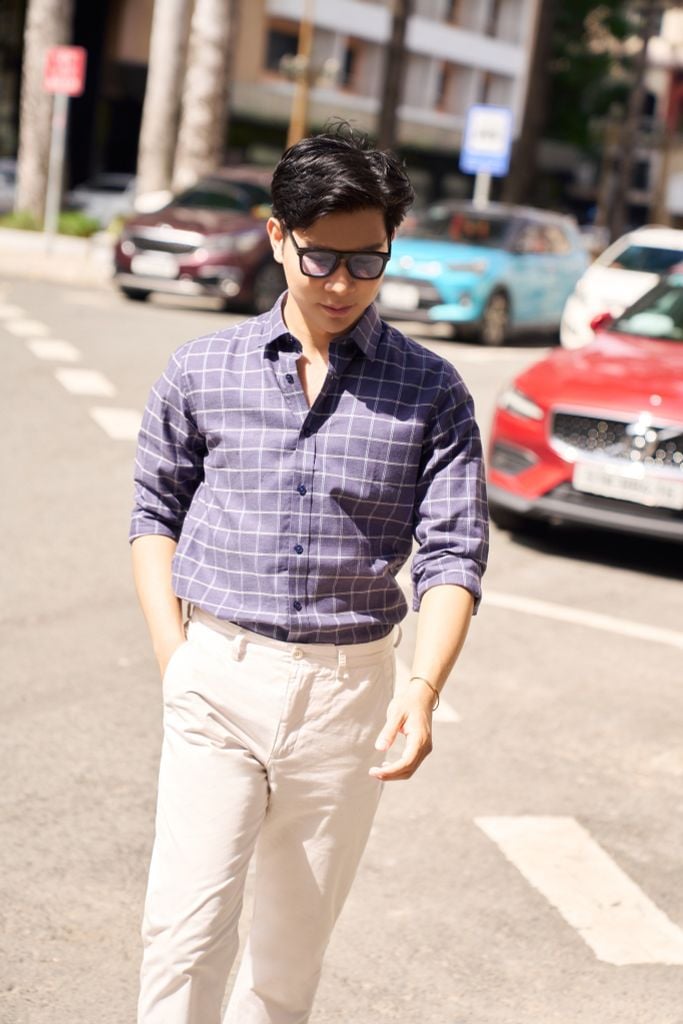 Áo Sơ Mi Caro Melange Nam Cotton Chống Nhăn Tự Nhiên N&M 2110030