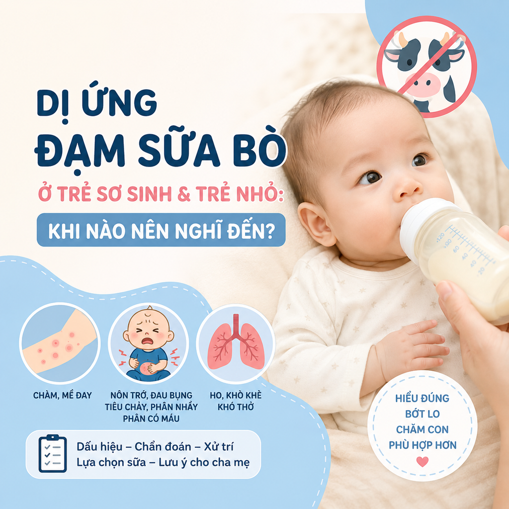 DỊ ỨNG ĐẠM SỮA BÒ Ở TRẺ SƠ SINH VÀ TRẺ NHỎ: KHI NÀO NÊN NGHĨ ĐẾN?