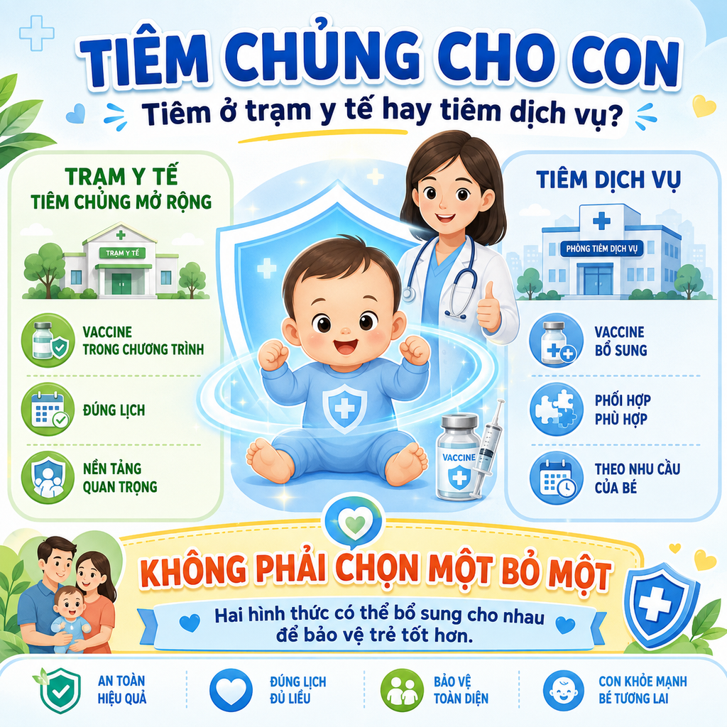TIÊM CHỦNG CHO CON: TIÊM Ở TRẠM Y TẾ HAY TIÊM DỊCH VỤ?