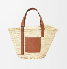 BASKET BAG IN PALM LEAF AND CALFSKIN