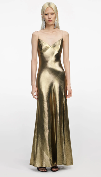 Gold Metallic Strappy Maxi Dress