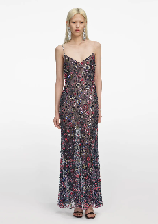 Navy Floral Sequin Maxi Dress