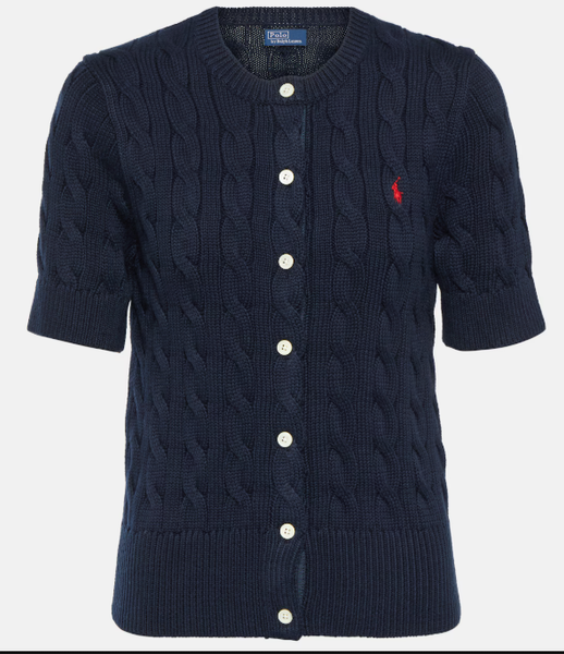 Cable-Knit Cotton Cardigan In Blue