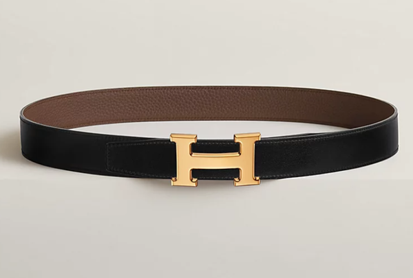 H belt buckle & Reversible leather strap (Gold)