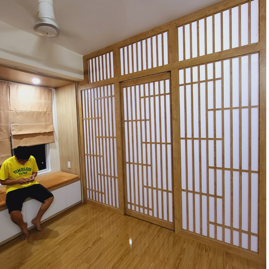 Vách ngăn cửa lùa phòng máy lạnh - Gỗ công nghiệp VN126