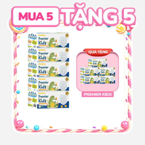 [Mua 5 Tặng 5] Combo 5 Hộp Khẩu Trang Y Tế Trẻ Em Perfetta Premier Kids 3 Lớp, Mềm Mại, Dễ Thở, Êm Tai, Kháng Khuẩn (30 Cái/Hộp)