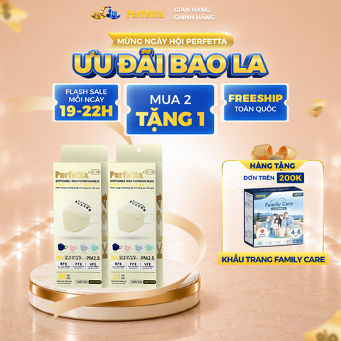 [Mua 2 Tặng 1] Combo 2 Hộp Khẩu Trang Cao Cấp 4D Perfetta KF94 Mềm Mịn, Chống Mờ Kính, Êm Tai, Thời Trang Hàn Quốc (20 Cái/Hộp)