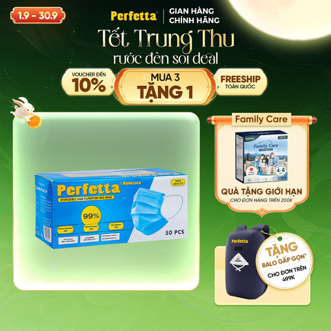 Khẩu Trang Y Tế Perfetta Moderate 3 Lớp, Dễ Thở, Mềm Mại, Êm Tai (50 Cái/Hộp)