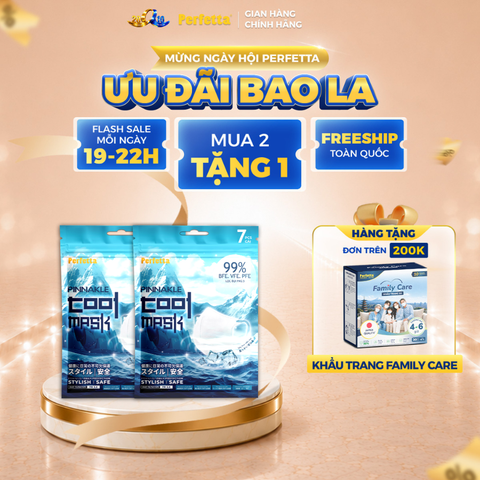 [Mua 2 Tặng 1] Combo 2 Gói Khẩu Trang Cao Cấp Perfetta Pinnakle Cool Mask Mát Lạnh, Thoáng Mát, Ôm Vừa Vặn, Êm Tai (7 Cái/Gói)