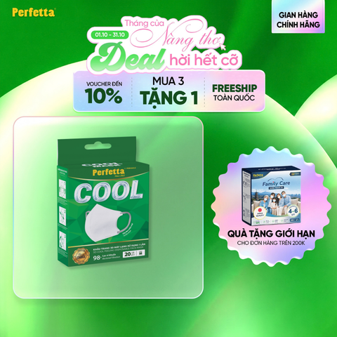 Hộp Khẩu Trang Cao Cấp Perfetta Pinnakle Cool Mask Mát Lạnh, Thoáng Mát, Ôm Vừa Vặn, Êm Tai (20 Cái/Hộp)