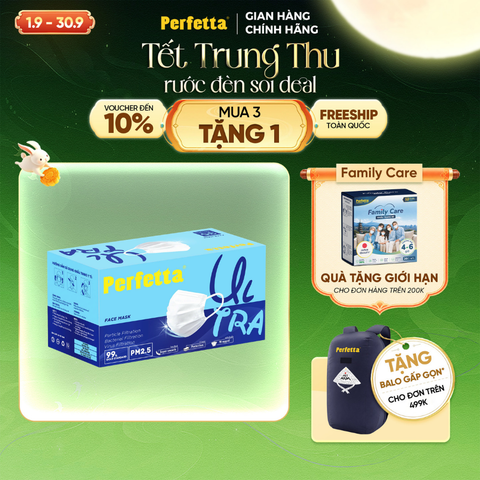 Khẩu trang y tế cao cấp Perfetta Ultra 4 lớp, ngăn ngừa bụi mịn PM 2.5, chống trượt nước, êm tai (35 cái/hộp)
