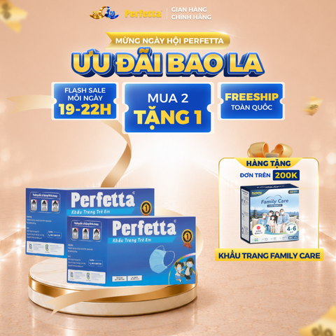 [Mua 2 Tặng 1] Combo 2 Khẩu Trang Y Tế Trẻ Em Perfetta Moderate Children 3 Lớp, Mềm Mại, Dễ Thở, Êm Tai, Kháng Khuẩn (35 Cái/Hộp)