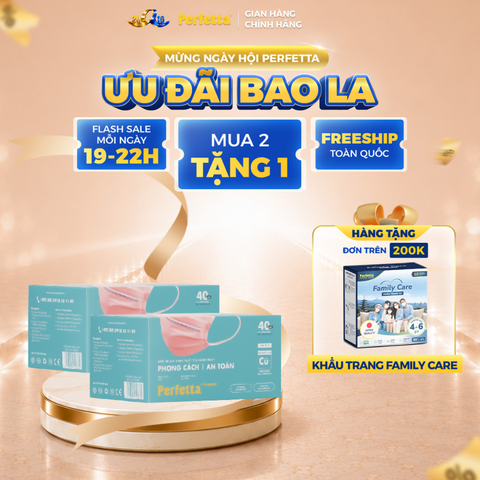 [Mua 2 Tặng 1] Combo 2 Khẩu Trang Y Tế Cao Cấp Perfetta Premium Cu+ 3 lớp, Kháng Khuẩn Nano Đồng, 2 Thanh Nẹp Thông Thoáng (40 cái/hộp)