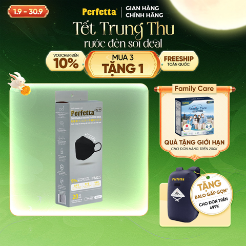 Khẩu trang cao cấp 4D Perfetta KF94 mềm mịn, chống mờ kính, êm tai, thời trang Hàn Quốc (20 Cái/Hộp)