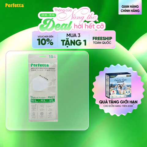 Gói khẩu trang cao cấp 4D Perfetta KF94 mềm mịn, chống mờ kính, êm tai, thời trang Hàn Quốc (7 Cái/Gói)