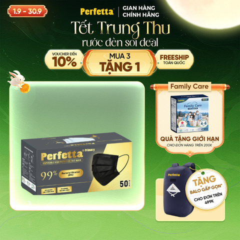 Khẩu Trang Y Tế Perfetta Primary, 3 Lớp Siêu Mềm Mịn, Vừa Sống Mũi (50 Cái/Hộp)
