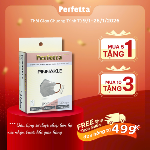 Khẩu Trang Perfetta Pinnakle, 3 Lớp, Quai Đeo Thun Bông (30 cái/hộp)