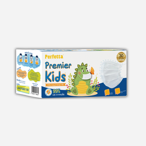 Khẩu Trang Y Tế Trẻ Em Perfetta Premier Kids 3 Lớp, Mềm Mại, Dễ Thở, Êm Tai, Kháng Khuẩn (30 Cái/Hộp)