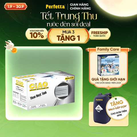 Khẩu Trang Y Tế Perfetta Ciao 4 Lớp Than Hoạt Tính Khử Mùi Màu Xám (40 cái/hộp)