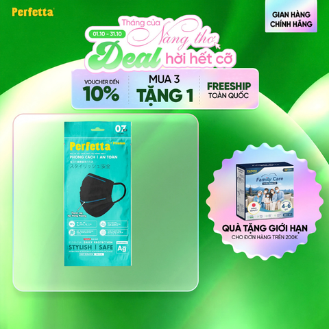 Gói khẩu trang y tế cao cấp Perfetta Premium Ag+ 3 lớp, kháng khuẩn nano bạc, 2 thanh nẹp thông thoáng (7 cái/gói)