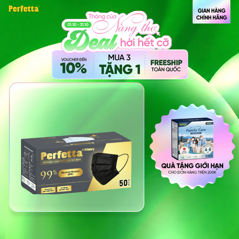 Khẩu Trang Y Tế Perfetta Primary, 3 Lớp Siêu Mềm Mịn, Vừa Sống Mũi (50 Cái/Hộp)