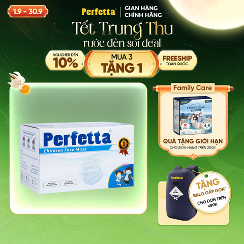 Khẩu trang y tế trẻ em Perfetta Children 3 lớp, mềm mại, dễ thở, êm tai, kháng khuẩn (35 cái/hộp)
