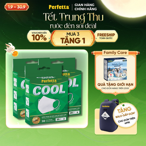 [Mua 3 Tặng 1] Combo 3 Hộp Khẩu Trang Cao Cấp Perfetta Pinnakle Cool Mask Mát Lạnh, Thoáng Mát, Ôm Vừa Vặn, Êm Tai (20 Cái/Hộp)