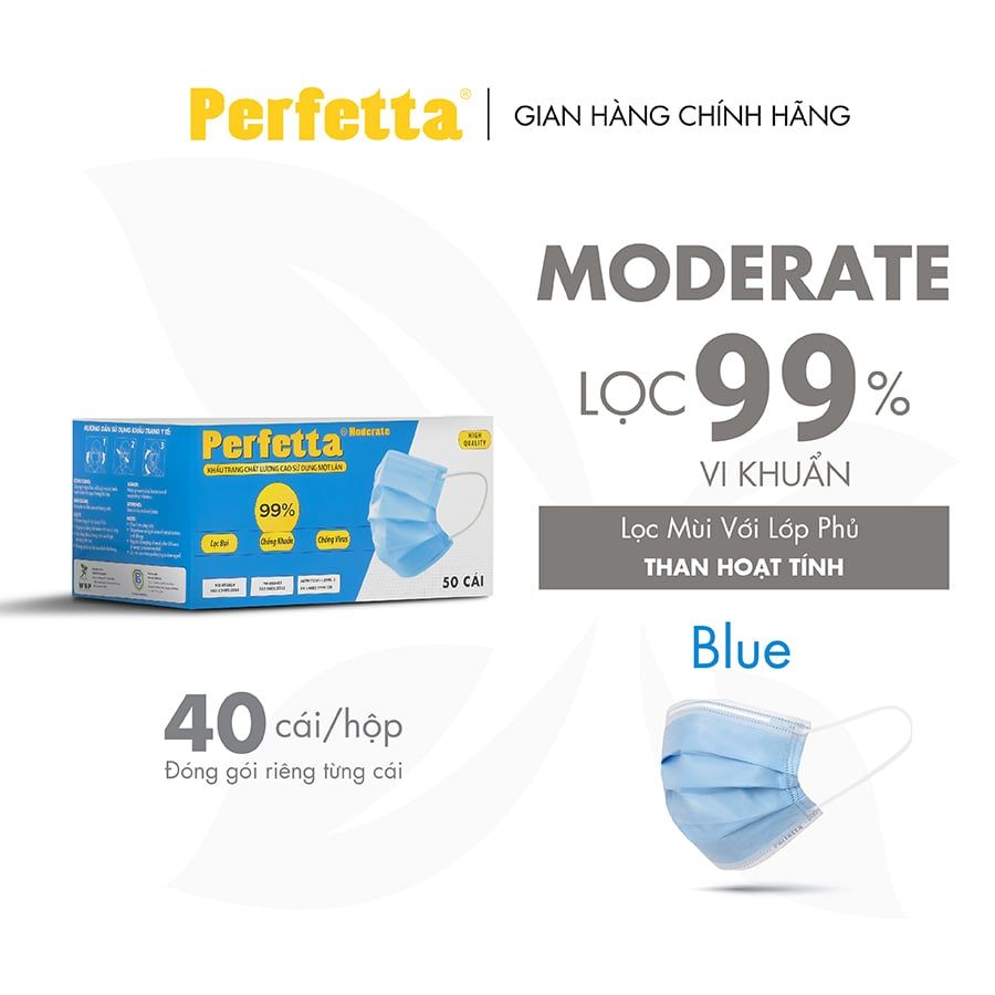 [Mua 2 Tặng 1] - Khẩu Trang Perfetta Moderate (50 cái/hộp)