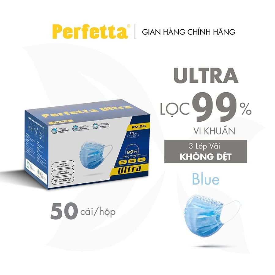 [MUA 2 TẶNG 1] - Khẩu Trang Perfetta Ultra Xuất Khẩu  (50 Cái/Hộp)